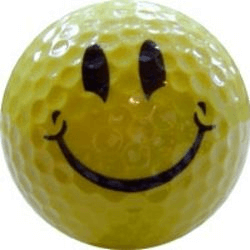 yellow golf ball with smiling face