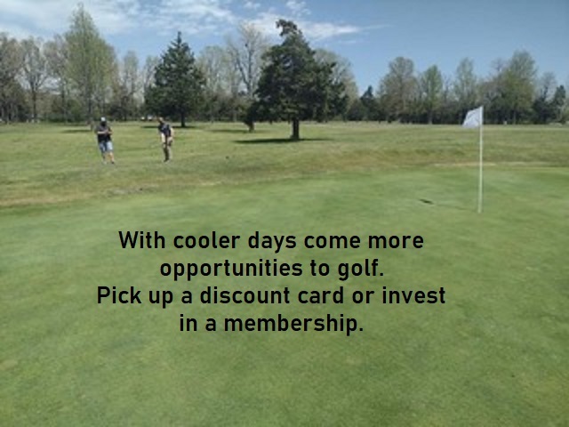 2 guys golfing with one chipping onto the green.