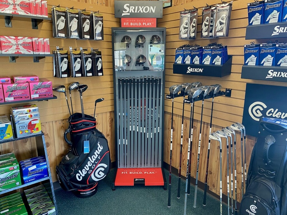 Golf equipment in a golf shop