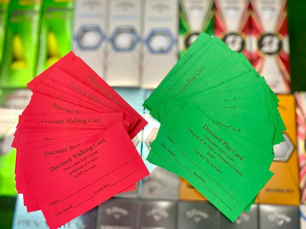 Green and Red Discount cards for golfing
