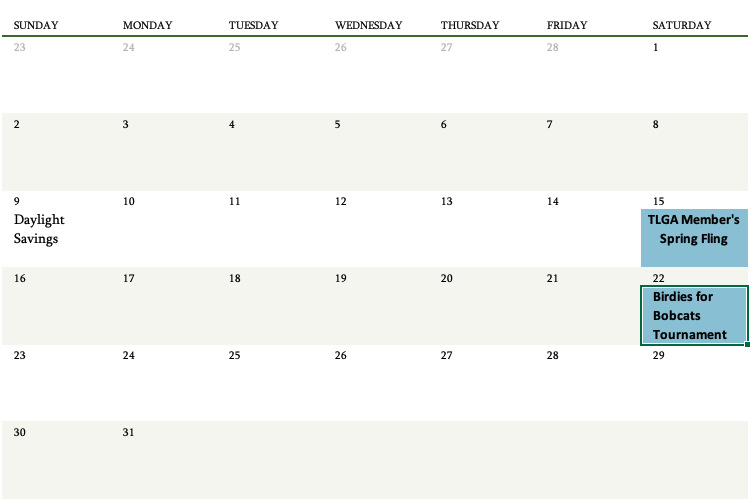 March Calendar of events