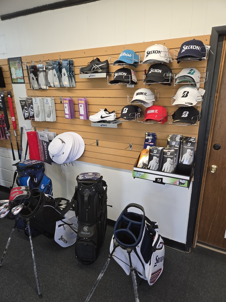 Display of golf bags and hats