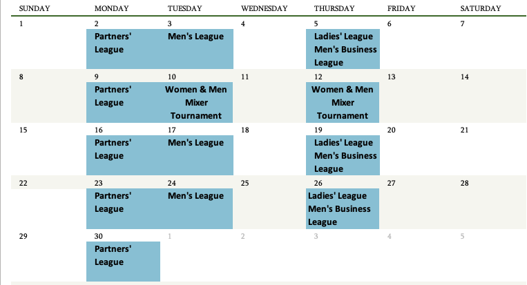 June Calendar of events