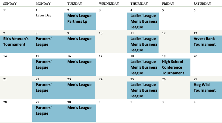 September Calendar of events